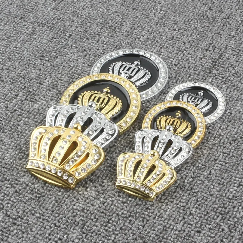 

1 Pcs Golden Silver Fashion 3D Diamond Crystal Crown Car Sticker Metal Side Emblem Badge Car Body Decoration Styling Accessories