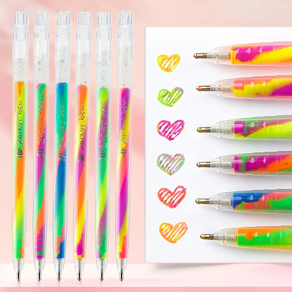 6 pçs mistura de 3 cores arco-íris gel canetas mudança de cor caneta esferográfica glitter conjunto para adultos livro de colorir desenho rabiscar