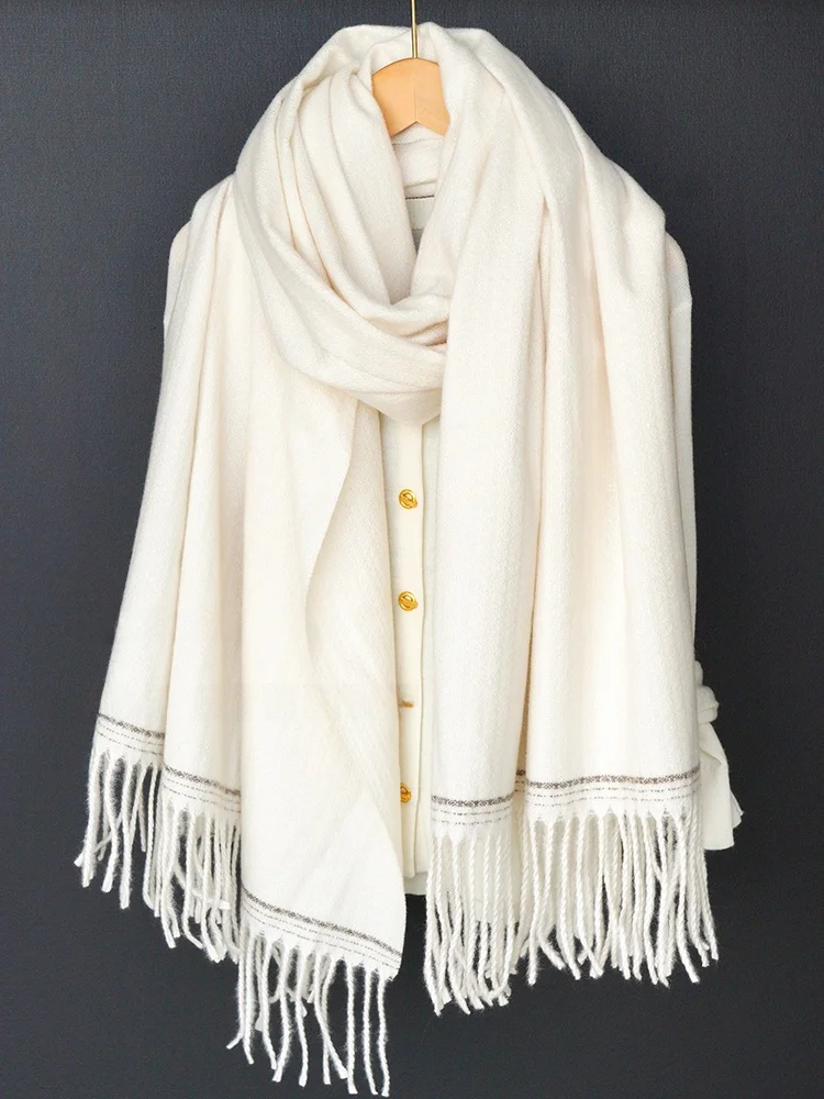 北欧風ソフトフェイクカシミヤスカーフ厚手レディースラップ暖かい冬用ショルダーショール多機能ロング長方形無地