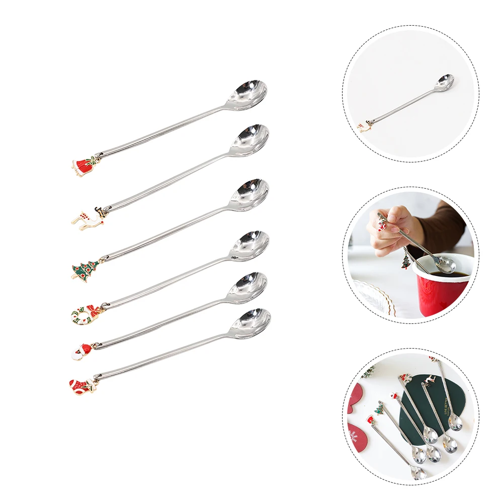 

6Pcs Stainless Steel Coffee Spoons Long Handle Mixing Spoons for Tea Dessert Ice Cream Office Cafe Use