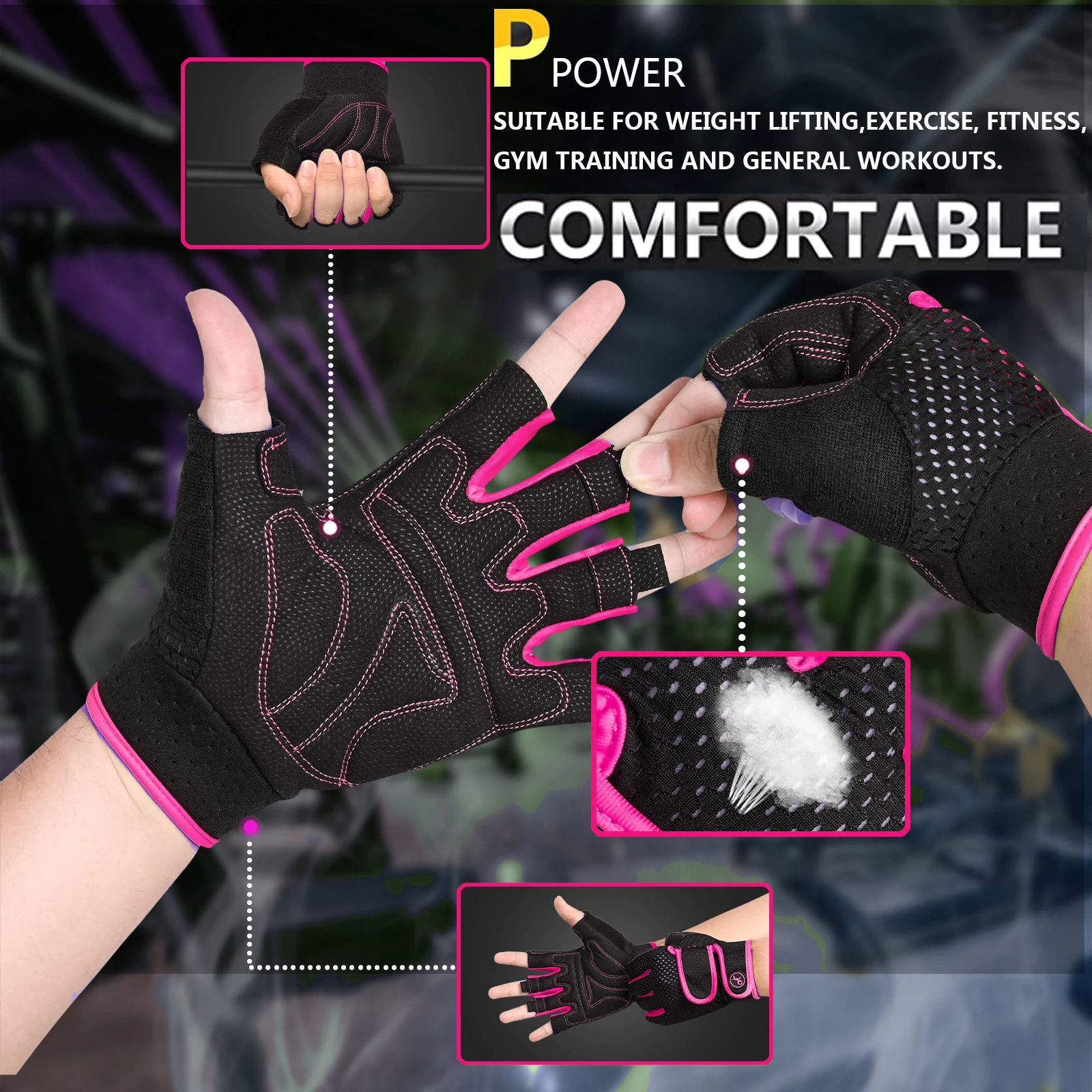 MOREOK Gym Fitness Gloves Half Finger 3MM Pads Weight Lifting Workout Exercise Power Training Spinning Bike Rękawiczki rowerowe Kobiety