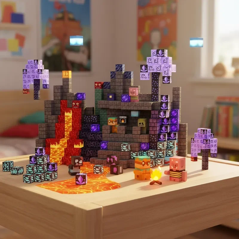 ชุดของเล่น STEM 100 ชิ้น ตัวต่อแม่เหล็กสร้างสรรค์ รูปแบบถ้ำลาวา ชุดของขวัญเสริมพัฒนาการสำหรับเด็ก ตกแต่งคริสต์มาส