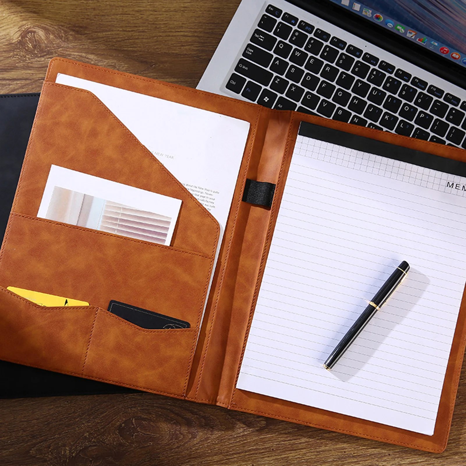 Vintage A4 Multi-Function File Folder, Document Organizer Bag for Office, Empty PU File Folder Business Travel Storage Pouch