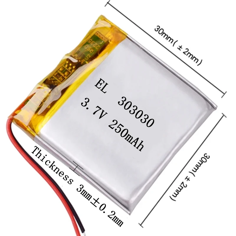 3.7V W=30mm L=30mm Series Rechargeable Lithium Li-ion Polymer Battery FOR MP3 MP3 DVR GPS positioner Water replenishing device