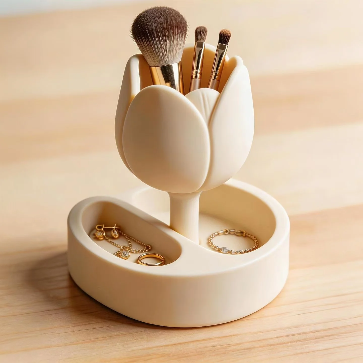3D Printed Tulip Jewelry Storage Tray, Entryway Tabletop Makeup Brush Holder, Multifunctional Storage Ornament for Rings and Earrings