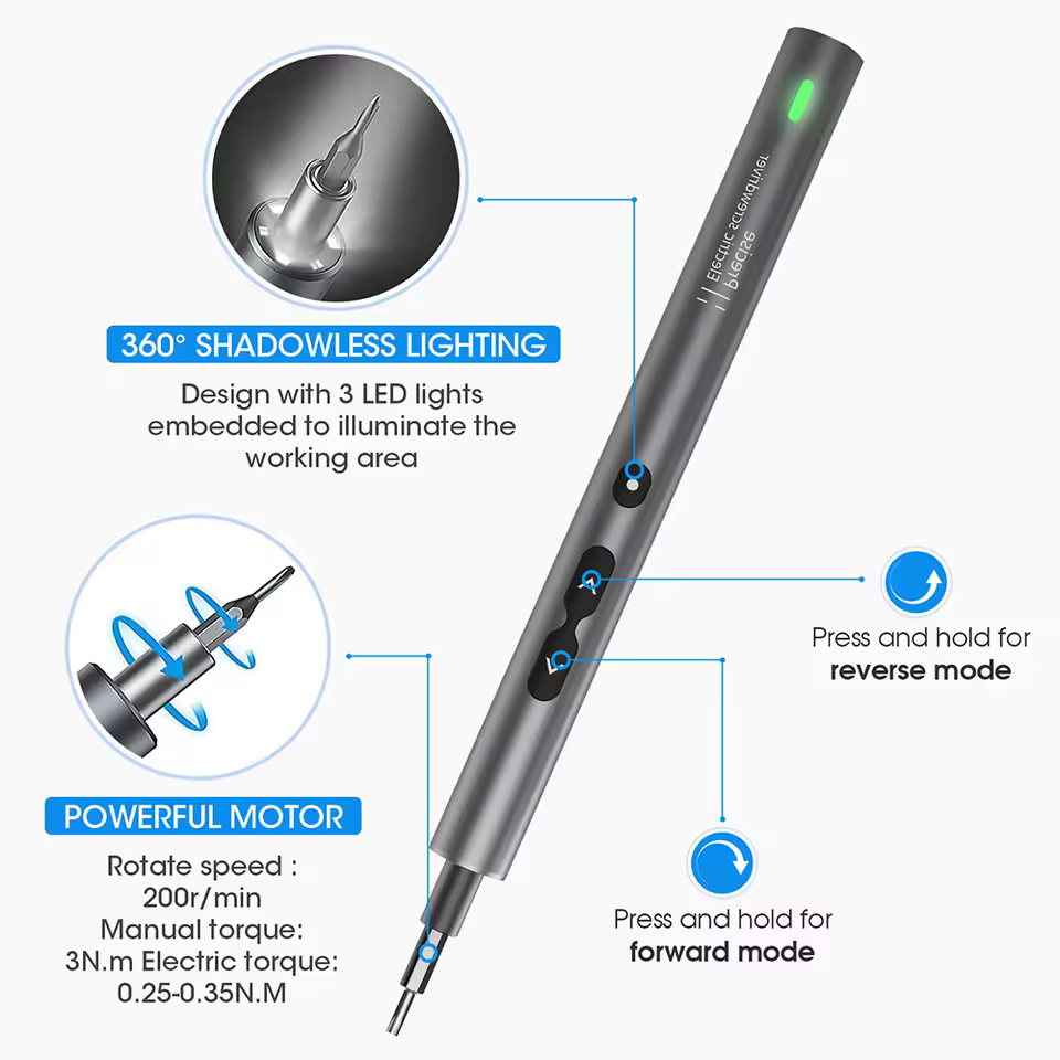 Sleek electric screwdriver pen in the hand