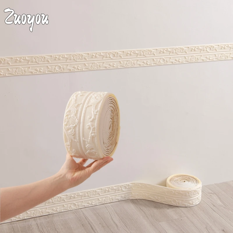 

3D Self Adhesive Wall Molding Trim Flexible XPE Foam Peel & Stick Skirting Line for Living Room Waistline Background Home Decor