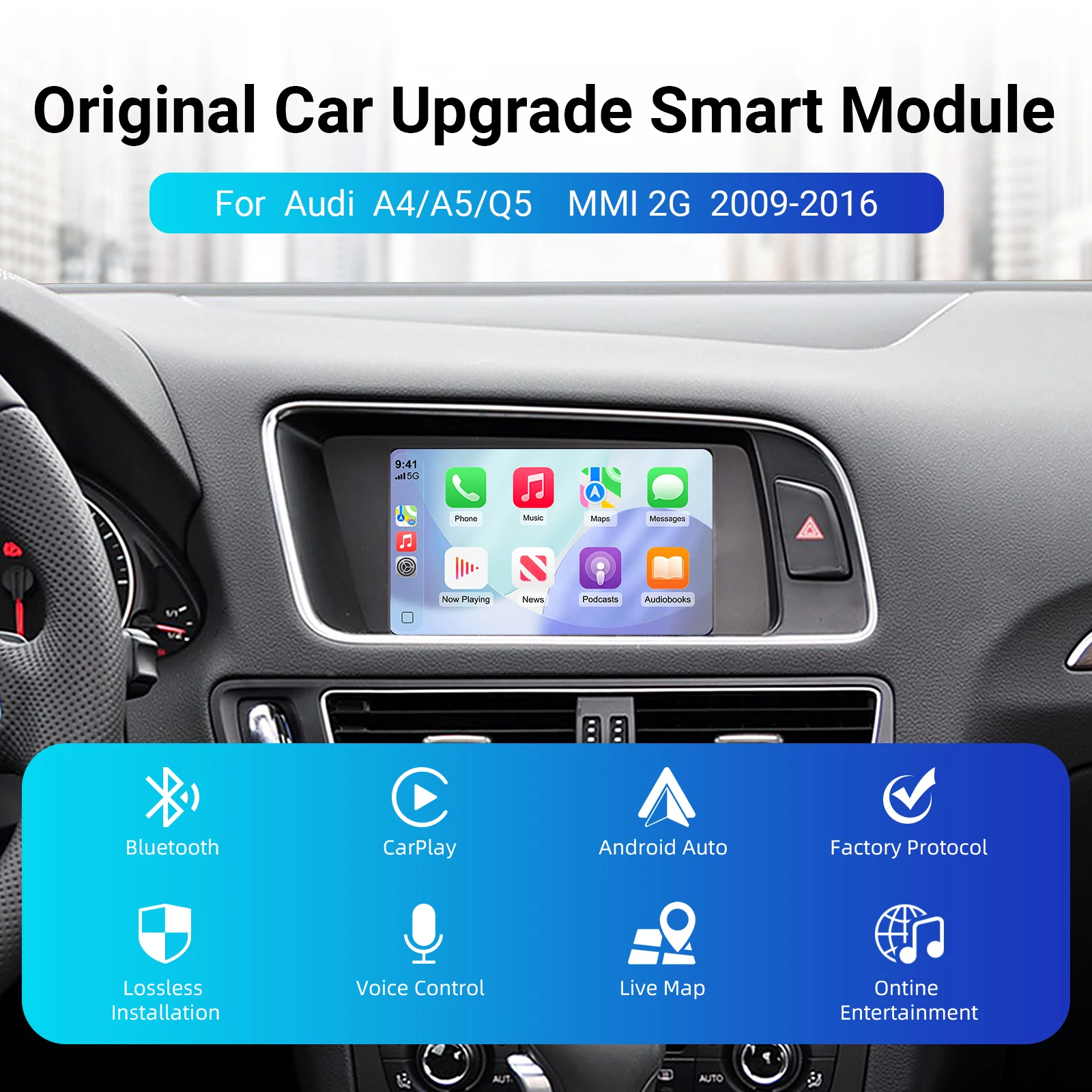 EzoneTronics OEM Screen Upgrade Decoder Box for Audi A4, A5,Q5 2009-2016, 6.5