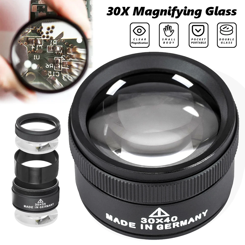 

Magnifying Glass Jewelry Magnifier 30X Magnification Zinc Alloy Headband Portable Reading Pocket Magnifier Magnifying Loupe