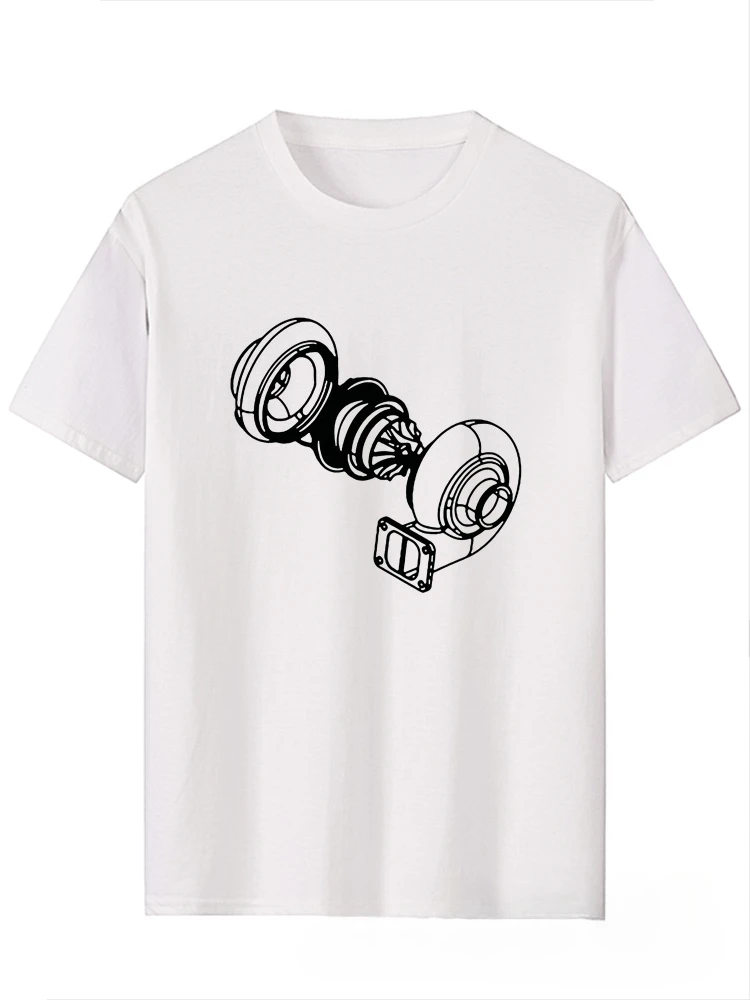2026 Turbo Charger Mechanical Line Art Graphic Short Sleeve T-Shirt, Kids Adults Crew Neck Tee, Car Enthusiast Loose Casual Top