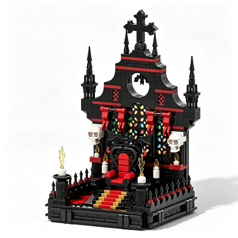 801PCS MOC Medieval Gothic Castle Throne Horror Dracula Throne Scene Model Building Blocks DIY Assembly Toy Gift for Kids Adults
