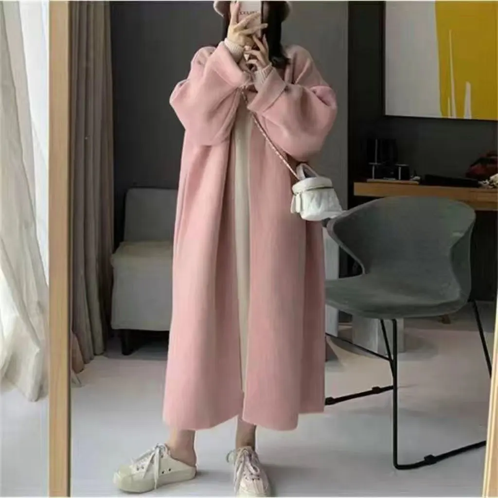 

Women's Loose Large Size Thickened Knitted Cardigan Jacket Mid-Length Lazy Style Sweater for Autumn Winter