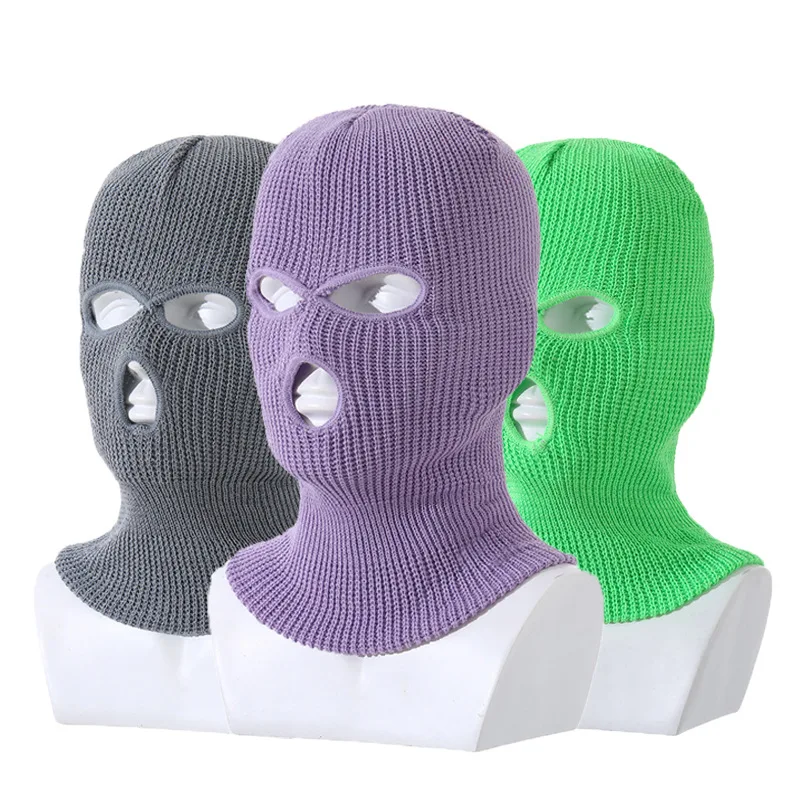 winter ski mask adult balaclava three hole hat Fleece Knitted Winter Hat Windproof Face Knit  Balaclava