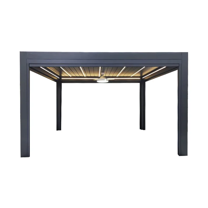 Luxury Gazebo With Light Modern Motorized Open Aluminum Louvered Roof Pergola Waterproof Design For Outdoor Patio Terrace