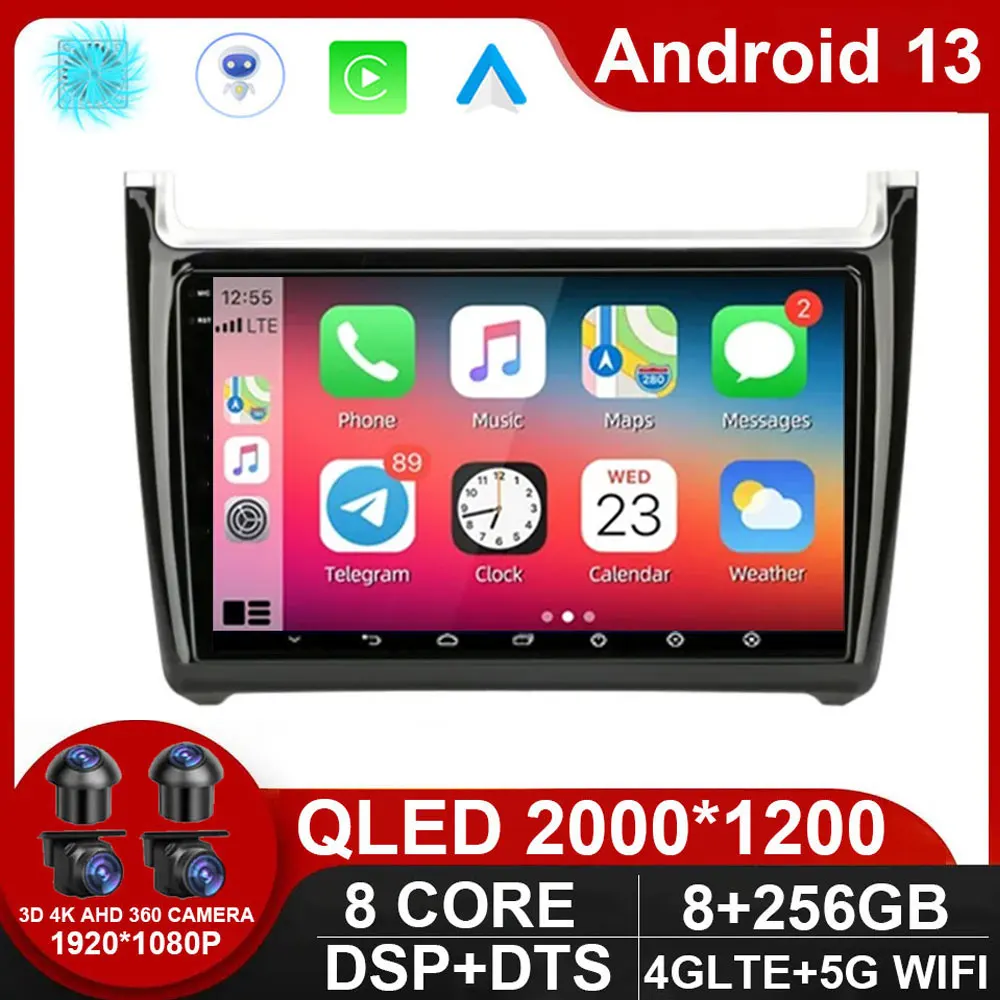 

9" 4G DSP 2din Android 13 Car Radio Multimedia Video Player GPS Navigation For Volkswagen VW Polo 2008 - 2020 Head Unit NO DVD