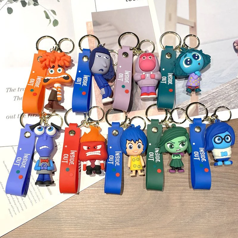 Hot Disney Inside Out 2 Keychain Kawaii Backpack Bags Car KeyRing Pendant Joy Sadness Anger 3D Anime Figures Toys For Kids Gift