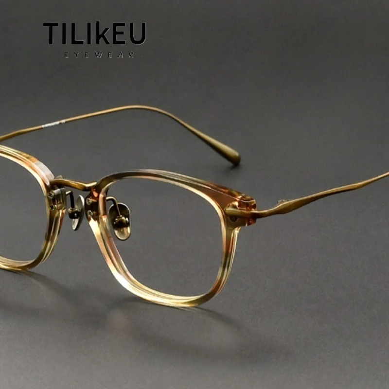 

Japanese Handmade Retro Cross Style Acetate Titanium Glasses Frame Square Men and Women Optical Prescription Eyeglasses Frame