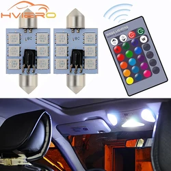 2Pcs RGB 6SMD Roof Dome interior Reading Lamp C5w Car Remote Controlled Atmosphere Led Welcome Lights Turn Signal Trunk Bulb 12V
