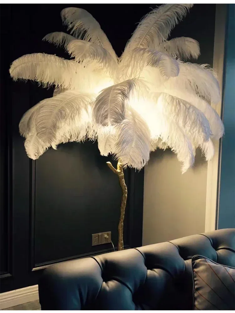 Lampadaire en plumes de résine nordique, lumière de luxe, décoration d'intérieur, salon, chambre à coucher, chevet, célébrité Internet, argent et or