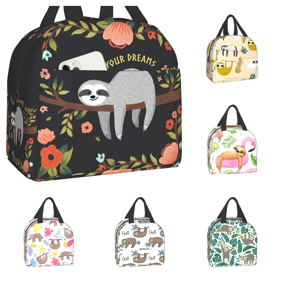 Sloth Lunch Bag Follow Your Dreams Sloth Insulated Lunch Box for Women Reusable Cooler Teto Bags for Work School Picnic