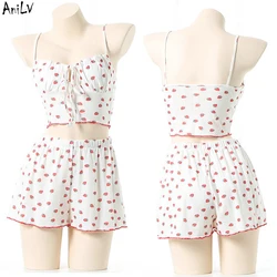 AniLV Kawaii Girl Anime Strawberry Pajamas Unifrom Women Cute Bikini Swimstuit Swimwear Outfits Costumes Cosplay