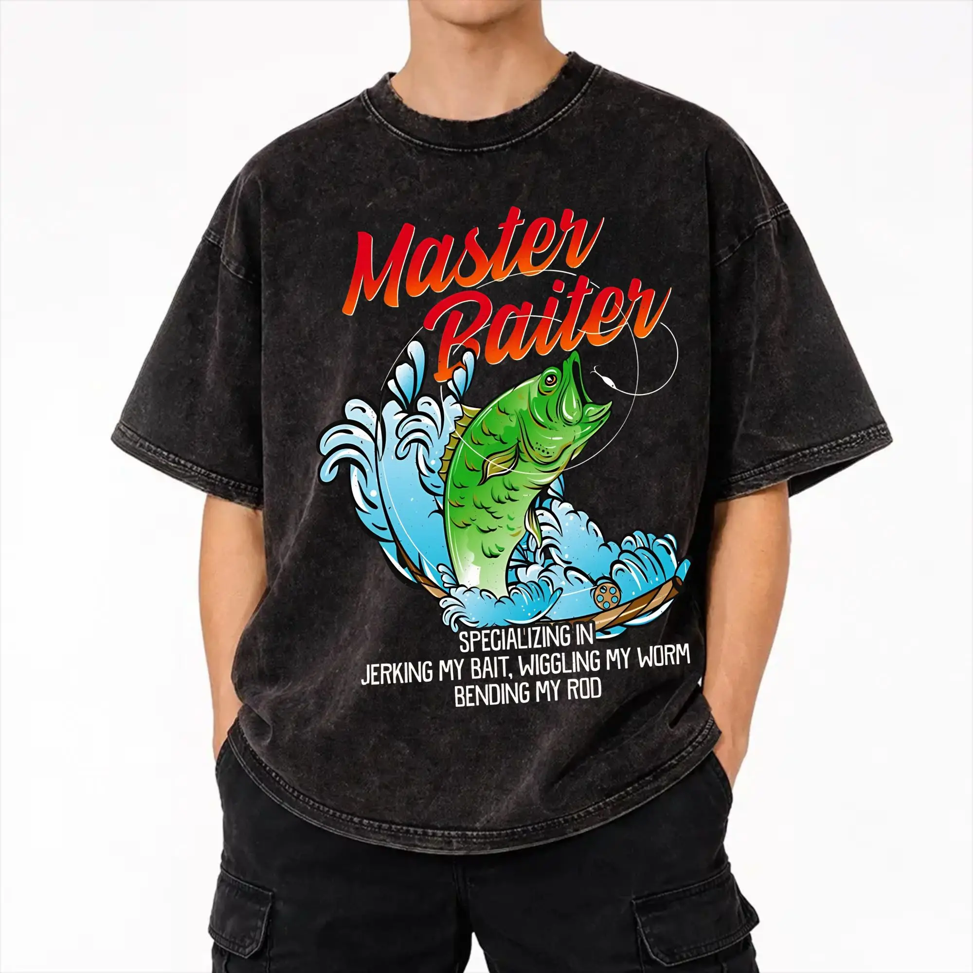 Master Baiter Funny Fishing  T Shirts Hip Hop Washed 100% Cotton Oversize T-Shirts  Retro Men Women Streetwear