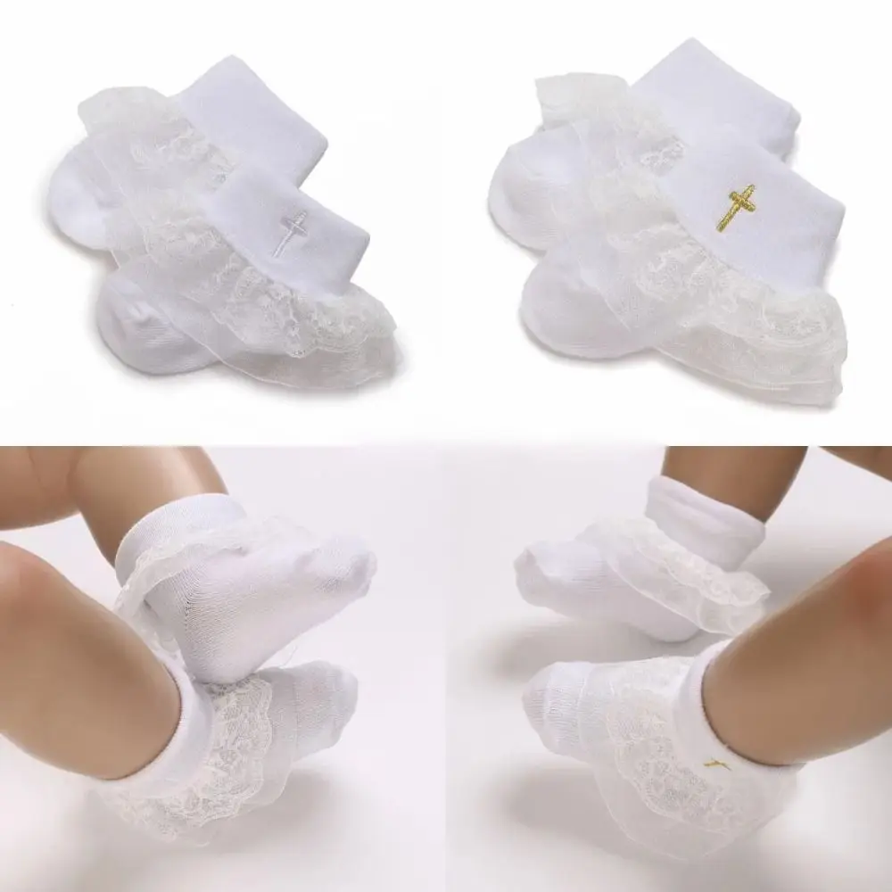 New Cotton Lace Socks White Baptism Baby Socks 0-18 Month Breathable Photography Prop Sock Infant