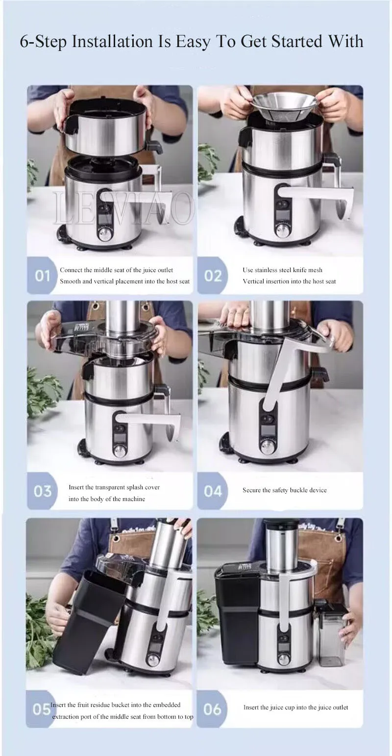 Máquina centrífuga de suco fresco de aço inoxidável, espremedor automático de separação de suco doméstico com ejeção de polpa