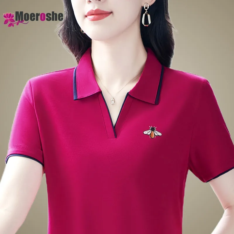 

Summer Women's Polo Shirt T-shirt Elegant Shirts Woman Luxury Clothing Short Sleeved Sleeve Tee Korean Style T-shirts 2024 Tops