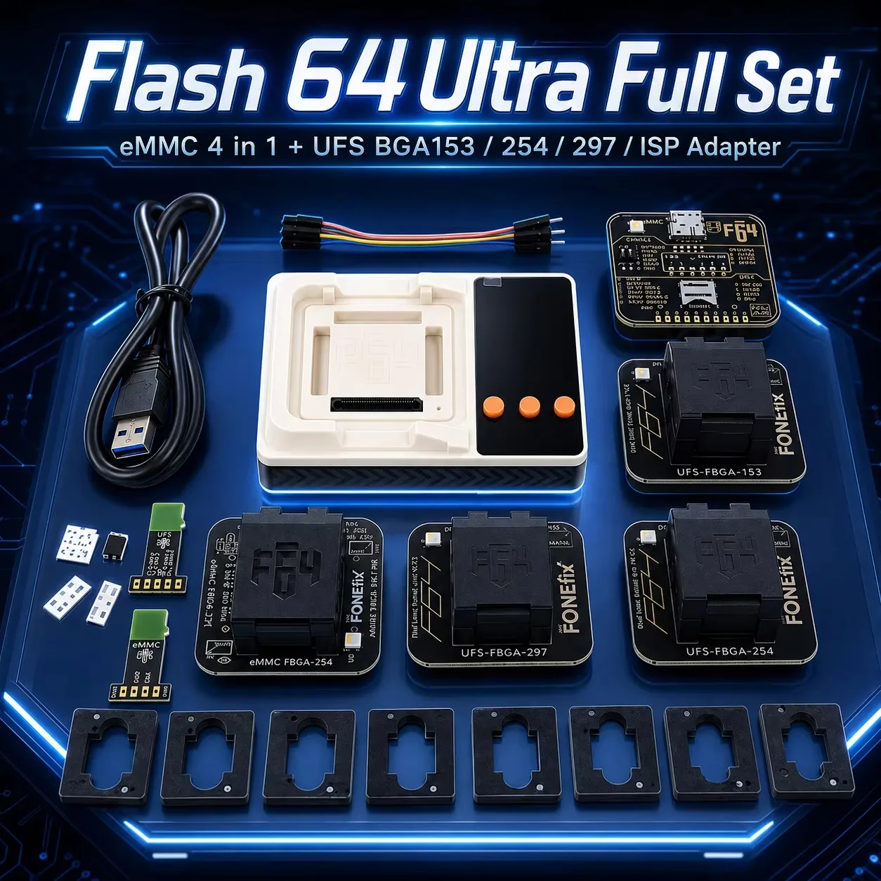 2026 Neues F64 Lite UFS EMMC ISP V2 Komplettset Original Flash-Tool-Box HSG1 FPC V2 EMMC FPC für Handy-Speicherchip-Datenreparaturwerkzeuge – Detail 1