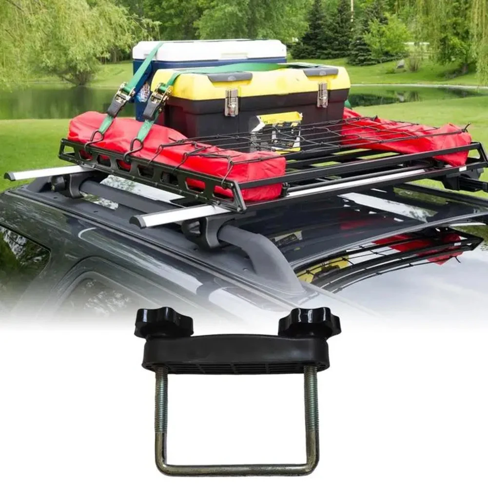 Heavy-Duty Roof-Rack Clamp U-Bracket With Locking Nut For Luggage Box Secure Metal Mounting Clip 6/8cm Black