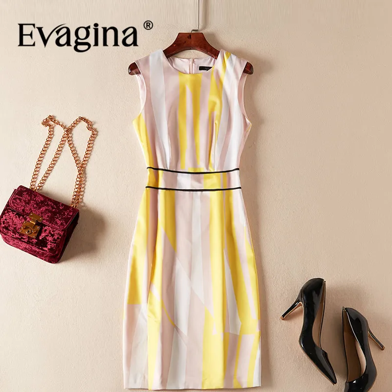 Evagina Printing Sleeveless Mini Dress 2024 Spring Summer New Women's Commuter Pink S-XXL A-Line Short Dresses