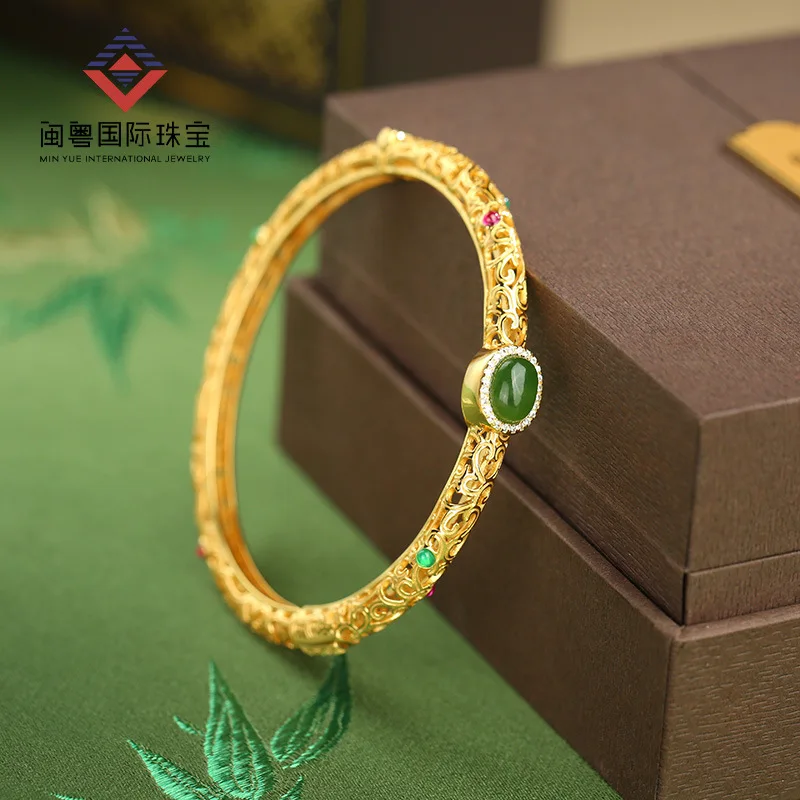 

Exquisite Carved Hollow Pattern Inlaid With Turquoise Women'S S925 Sterling Silver Open Bracelet