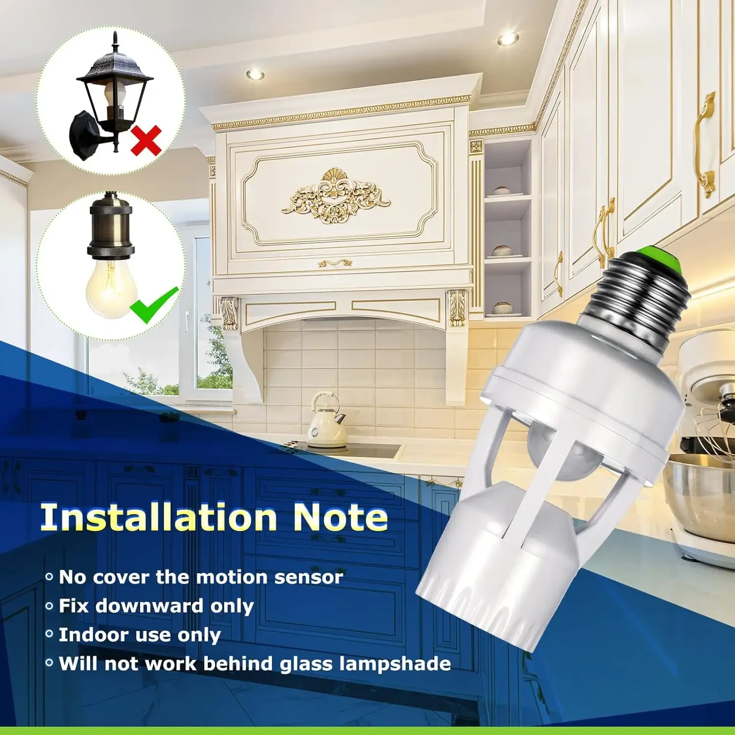 Motion Sensor Light Socket Smart Screw in Light Bulb E27 Motion Activated Light Bulb Holder Adapter Control for Garage Storage