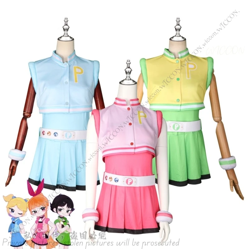 Blossomm Anime Bubbles Cos Buttercupp Cosplay Costume Halloween Costume Woman Adult Girl RolePlay Comic-Con Fancy Kawaii Cartoon