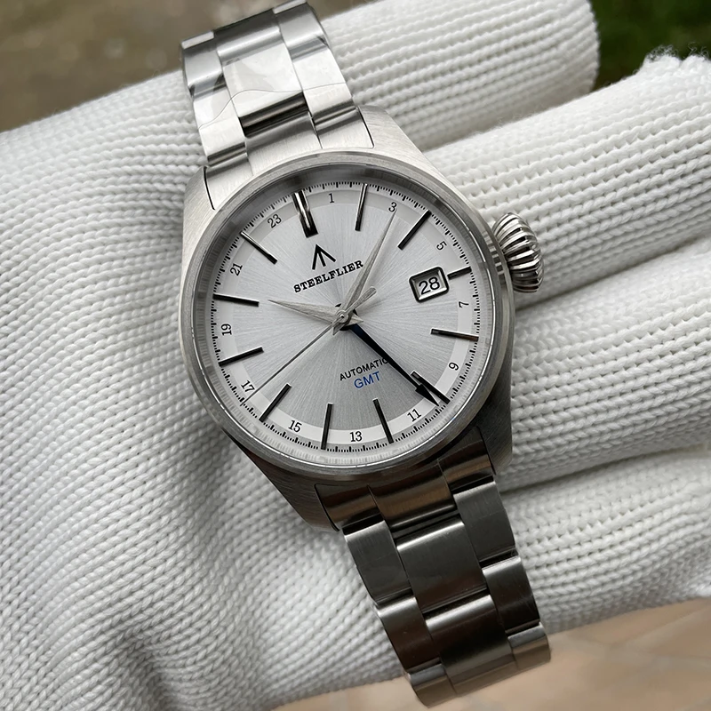 STEELDIVE Orologio GMT da uomo 39MM Orologio da polso meccanico automatico militare Diver 20Bar Zaffiro impermeabile NH34 Data
