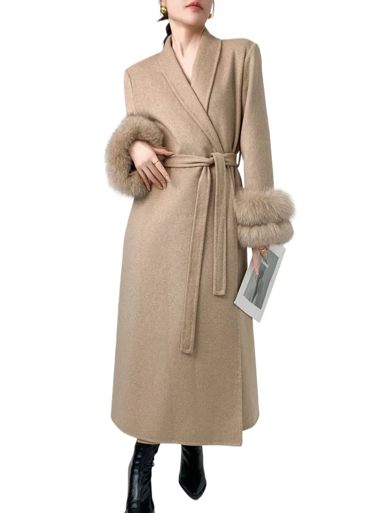 2026 Fashion Double-sided Wool Coat Women's X-long Cashmere Overcoat Autumn Winter Multicolor Straight Sashes Woolen Outerwear