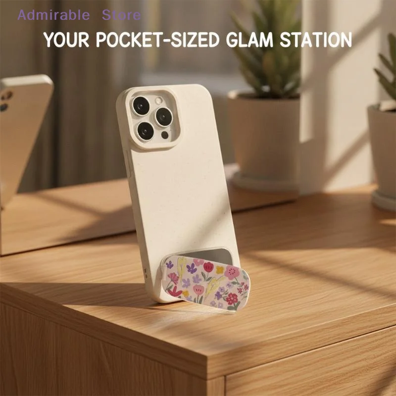 [W]Phone Grip Foldable Kickstand Cute Bow Style Built-in Makeup Mirror Portable Anti-drop Holder for Women Gift