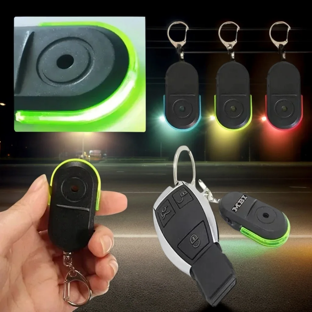 Mini détecteur de clé de voiture à lumière LED-porte-clés d'alarme sonore de sifflet avec capteur anti-perte (porte-clés de localisation de clé)