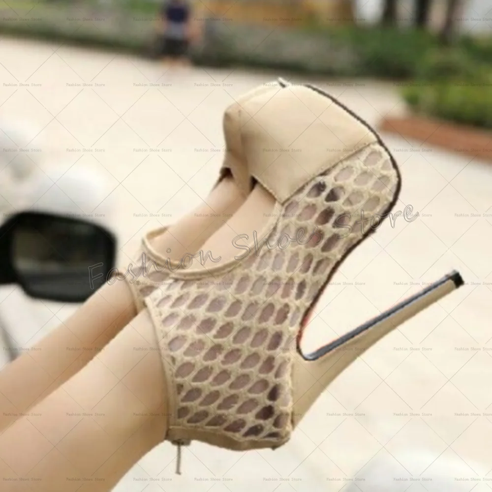 

Apricot Grid Back Zipper Sandals Platform Stilettos High Heels High Heel Shoes for Women Sexy Heels 2025 New Zapatos Para Mujere