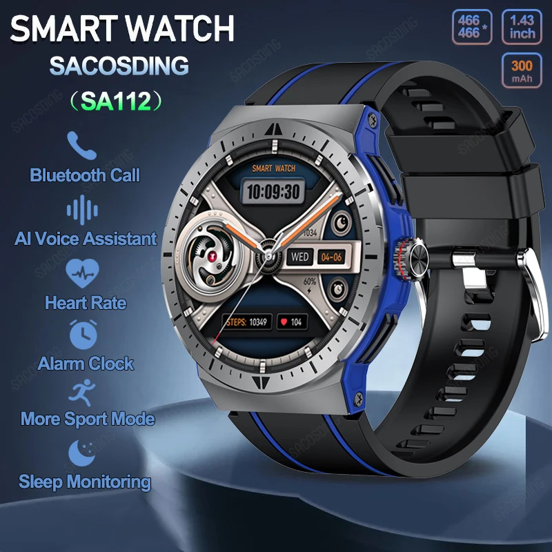 

SACOSDING SA112 Smart Watch Always On Display NFC Clock Bluetooth Call Voice Assistant IP68 Waterproof Sports Fitness Smartwatch