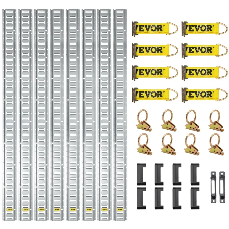 

VEVOR E-Track Tie-Down Rail Kit, 5ft E Tracks Set 34pcs, Includes 8 Steel Rails & 2 Single Slots & 8 O-Rings & 8 Tie-Offs w