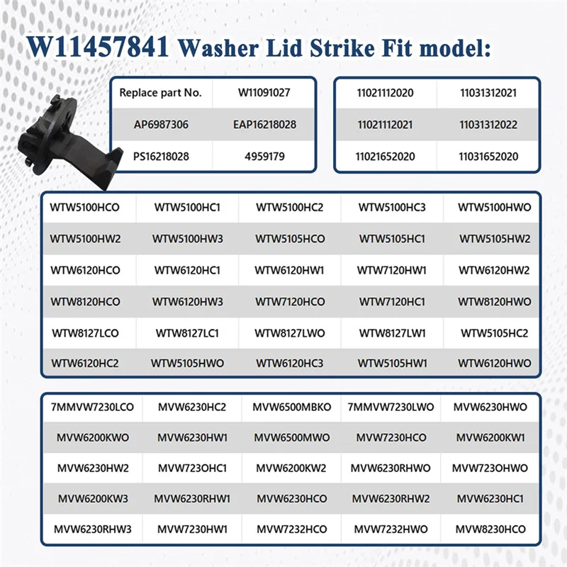 세탁기 뚜껑 잠금 스트라이크 W11457841 W11091027 월풀 Kenmore Maytag Kitchenaid Fit 세탁기 도어 뚜껑 스트라이크 부품-A77G