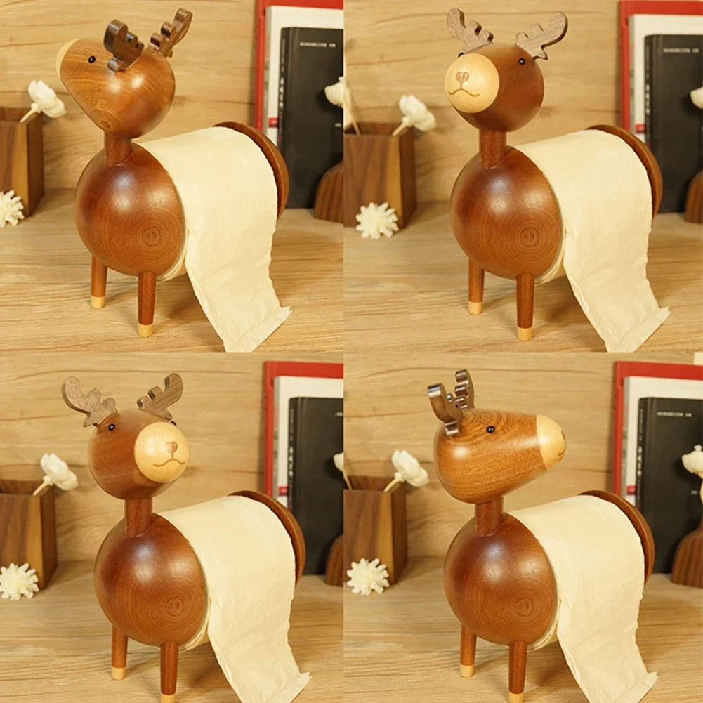 Cartoon Paper Towel Rack Solid Wood Paper Holder Bathroom Compact Size Convenient And Practical Free Punch Design