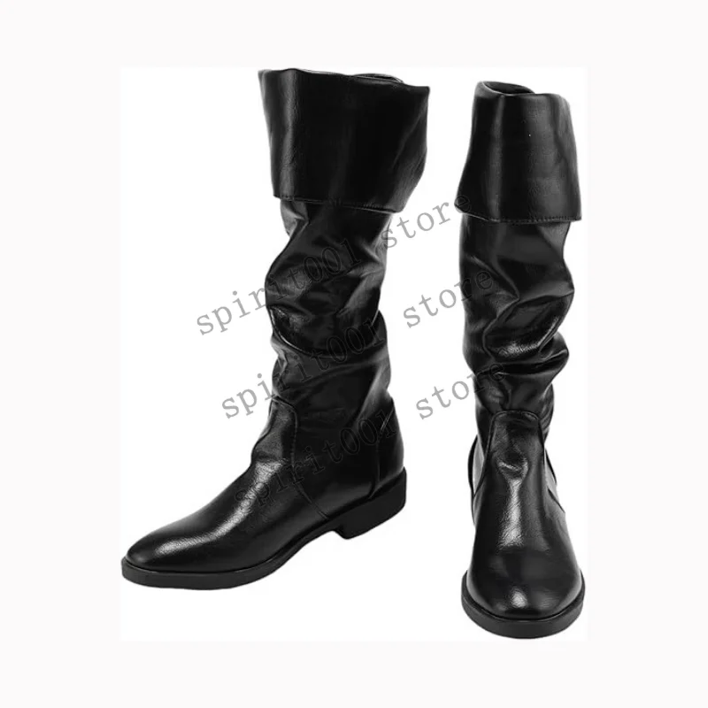 Renaissance Medieval Viking Pirate Boots Western-style Black Knight Boots Flat Jazz Boots Unisex Mid-calf Gothic Cosplay Boots