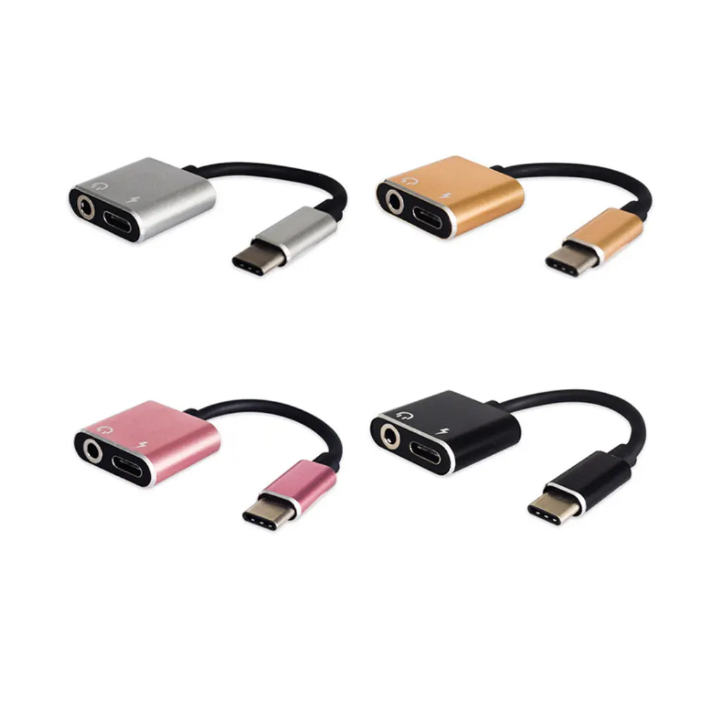 2Pcs Type-C to 3.5mm Headphone Adapter Audio Adapter Aluminum Alloy Support Simultaneous Charging and Music Playback