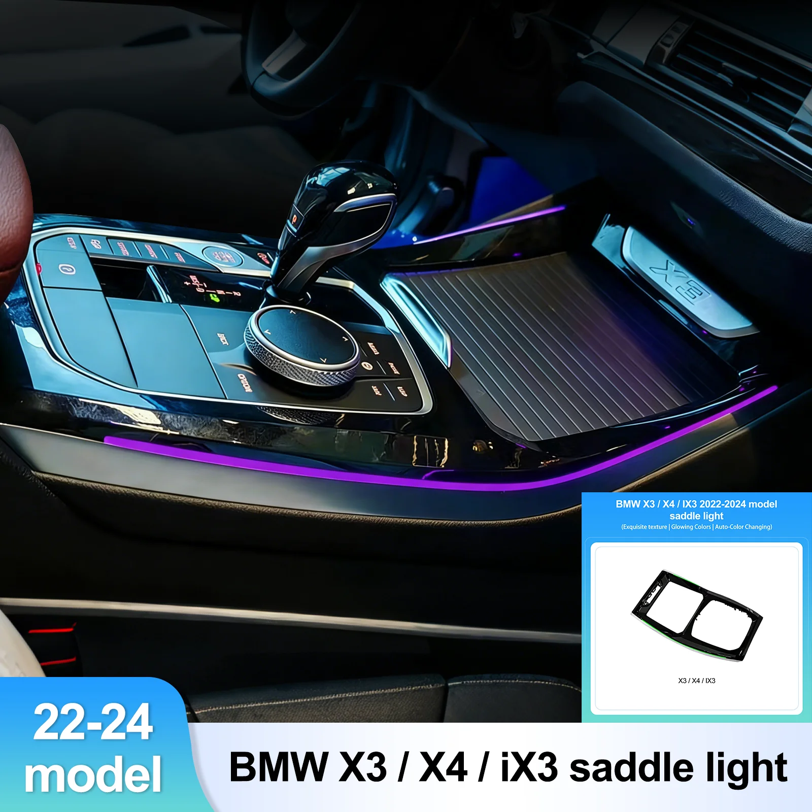 Image of Ezonetronics Glasfaser-Mittelkonsolen-LED-Ambientelampe Passend für BMW X3 G01 X4 G02 IX3 2022-2024 Auto-Innenraum-Dekorationslicht