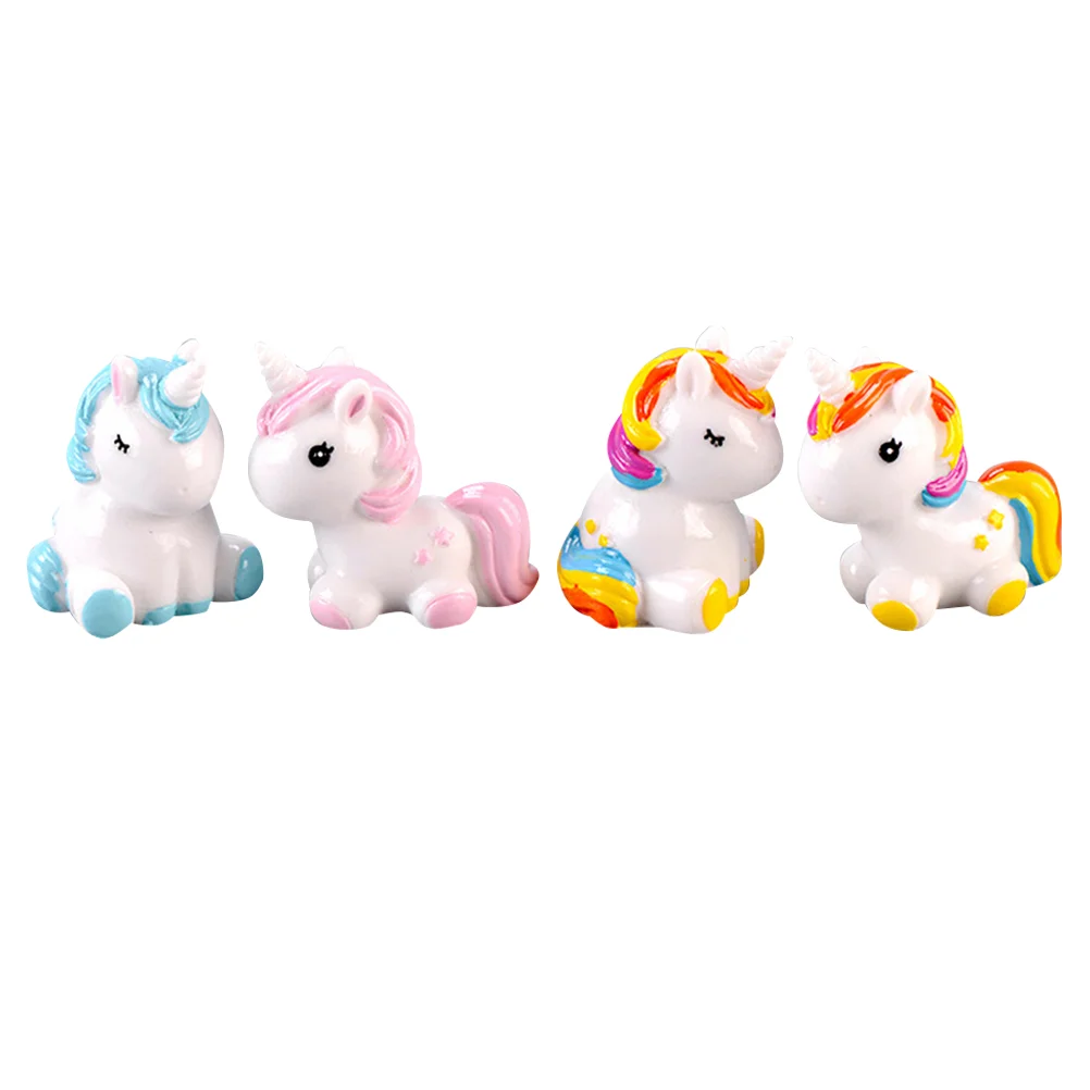 4pcs in 1 Set Unicorn Micro Landscape Mini Decorative Ornaments Resin Crafts (Random Color) Animal Crafts