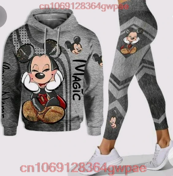 Free custom name Mickey Mouse Hoodie and Leggings Suit women\'s Diseny Minnie Hoodie Yoga Pants Sweatpants Fashion Tracksuit set