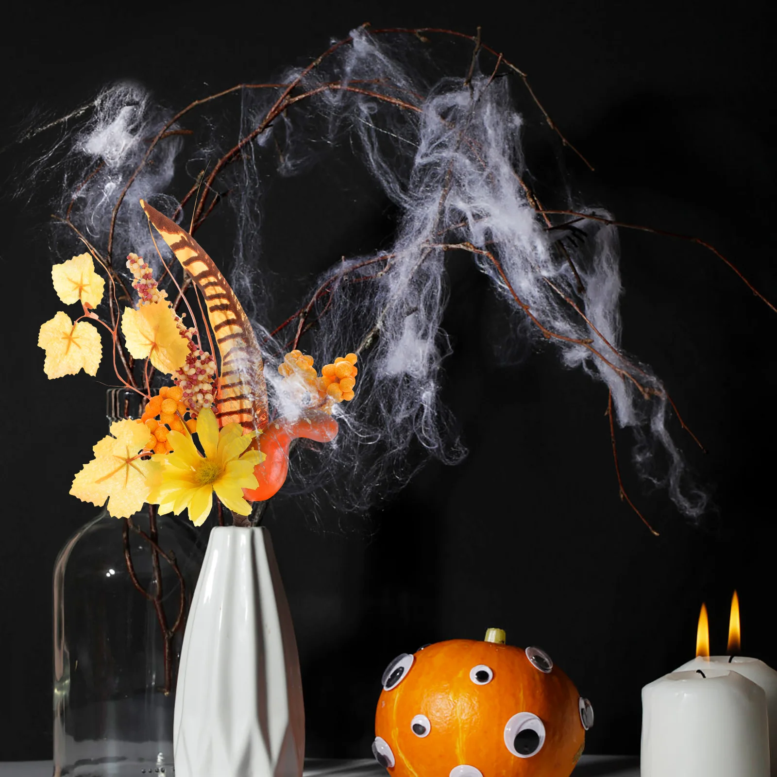 

Fall Leaves Pumpkin Pine Leaf Decoration Dining Room Table Picks Orange Plastic